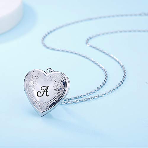 YOUFENG Locket Necklace that Holds Pictures Initial Alphabet A-Z Letter Pendant Necklace Platinum Plated Gifts for Women - Image 3