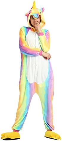 Adult Animal Kigurumi Unicorn Cosplay Pajamas (X-Large, A Rainbow Unicorn)