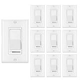 [10 Pack] BESTTEN Dimmer Light Switch, Universal Lighting Control, Single-Pole or 3-Way, Compatible with Dimmable LED, CFL, Incandescent, Halogen Bulb, Decorative Wall Plate Included, UL Listed, White