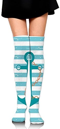 TRUSTINEEgyl Woman Ship Anchor Chain Marine Life Inspired With Lined Background Warm Long Socks