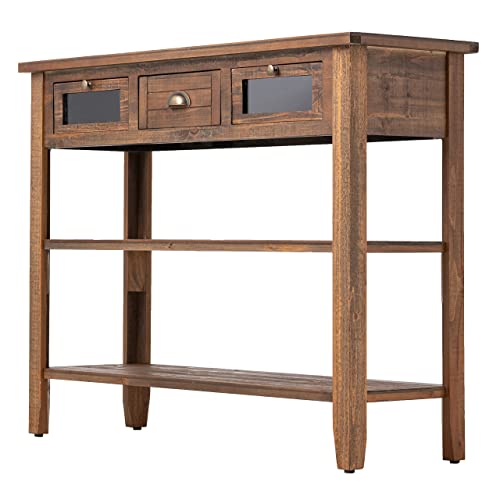 COZAYH 42” Vintage Farmhouse Console Table, Warm Brown Industrial