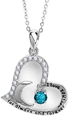 Custom Engraved Birthstone Love Heart Necklace I Love You For Always And Forever Women's Necklace