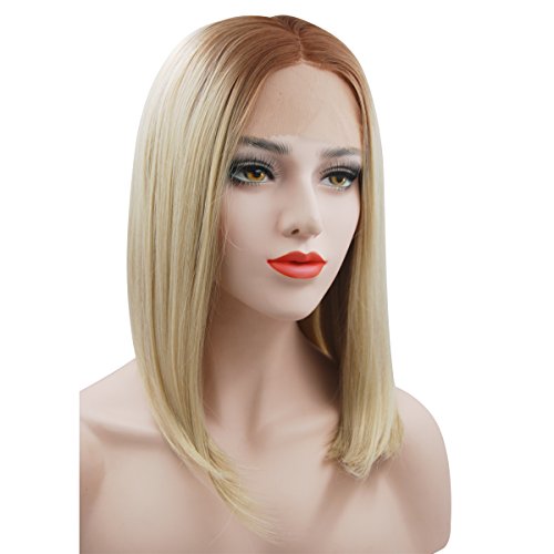 eNilecor Blonde Wig, Lace Front Wigs Straight Bob Wigs Medium Long Shoulder Length Synthetic Hair Replacement Wig Ombre 2 Tone for Women (14