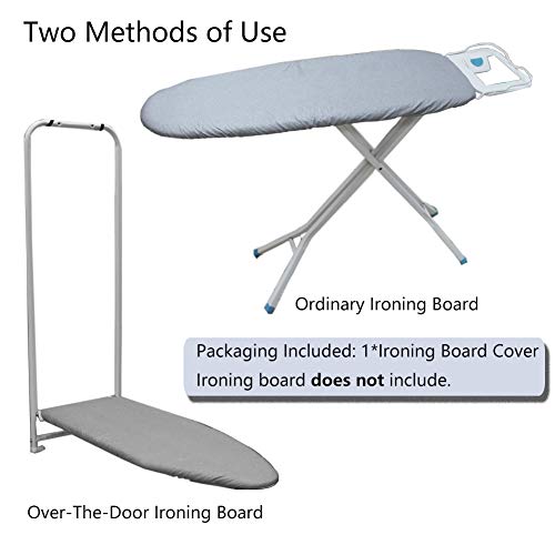 14"x42" Heat Resistance Metallic Over-The-Door Ironing Board Cover Durable Thicken Felt Material Padding Elastic Cord (Silver)