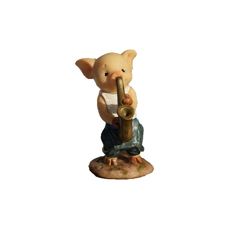 Gemmia Miniature Fairy Garden Pig Figurines- Saxophonist for Piggy Band