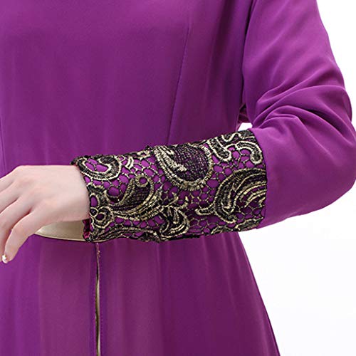 Muslim Evening Dress for Women Maxi Party Dresses Islamic Clothing Chiffon Color Block Kaftan Caftan Abaya Robe Gown Purple