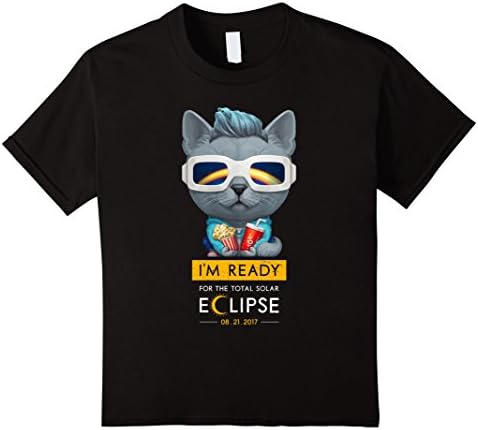 unisex-child Russian Blue Cat in Solar Eclipse Glasses T-Shirt 12 Black