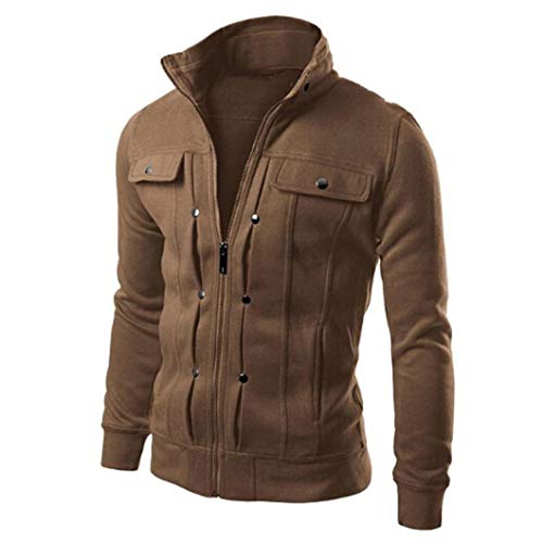Clearance!Fashion Men‘s Slim Pure Standing Collar Designed Lapel Cardigan Coat Jacket - Thumbnail 4