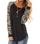 Halife Women's Color Block Long Sleeve Tunic Top - Loose Fit Pullover Sweatshirt, Camo Grey
