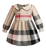 Yinggeli Little Baby Girls Long Sleeve Plaid Checked Princess Dress(Beige, 2-3 Years) 