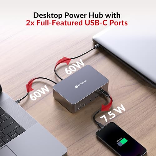 AV Access Docking Station KVM Switch 2 Monitors 2 Laptops, 4K KVM Dual Monitor, 2 USB C MST Ports, 60W PD for Each PC, 1G Ethernet, EDID Emulation, 2K @ 144Hz, 1080P@240Hz, Ideal for Home Office & Gaming