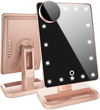 Beautify Beauties Lighted Makeup Mirror/Vanity Mirror with Bluetooth. Adjustable Brightness, Detachable 10X Magnification Spot Mirror, Rechargeable (Rose Gold)
