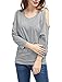 Allegra K Women Batwing Sleeves Cut Out Shoulder Loose Top L Grey