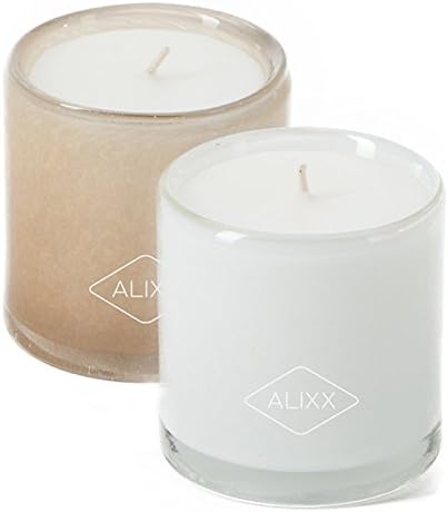 Alixx Tea Time and Bois & Encens - 35 Hour Burn Time 2 Candle Combo - Basil, Lemon, and Tea Leaves (White) and Cedar, Incense, and Myrrh (Beige) Fragrances