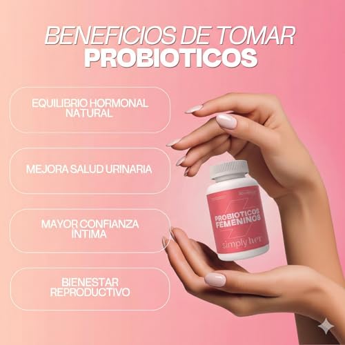 SIMPLY HER Probioticos Mujer | Flora Intima & pH Balanceado | 30 días de Suministro | Bienestar Femenino | Probioticos Femeninos + fibras Prebioticos y Enzimas Digestivas