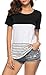 KATEKATECAT Womens Shirts Short Sleeve T Shirt Round Neck Striped Color Block Casual Blouse Tees