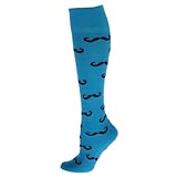 Red Lion Mustache Over The Calf Fun Socks (Turquoise / Black - Medium)