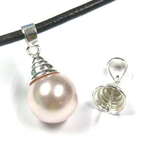 2 Pcs .925 Sterling Silver Bail Pin Wi 7mm Cup Pearl Pendant Connector f/Half Drilled Pearl/Stone/Findings/Bright