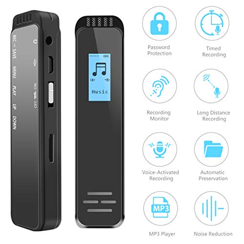Digital Voice Recorder, RegeMoudal Big Voice Cavity HD Sound Quality 16GB Voice Activated Recorder with Dual Microphone Noise Reduction 360Â° Stereo Recording Support 64G TF Card Expansion