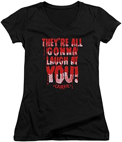 Carrie Laugh At You Juniors V-Neck Shirt Black SM