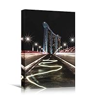 Canvas Wall Art Building Lights Cityscape Colorful Modern Multicolor Neon Photography Places - 12x18 inches