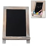 10 Inch Mini Rustic White-Washed Brown Wood Easel Style Chalkboard / Tabletop Memo Sign with Chalk Tray