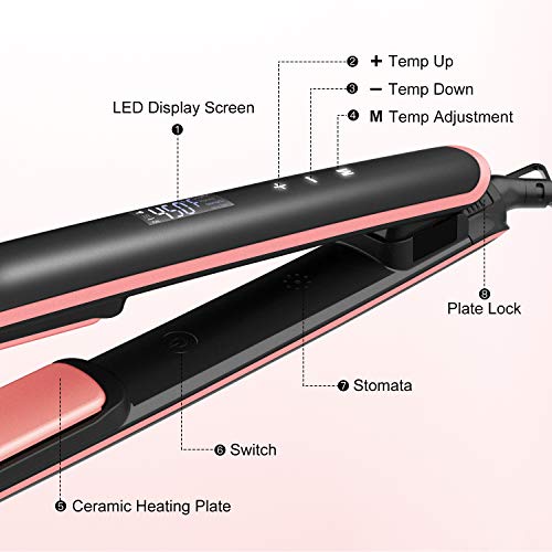 BESTOPE Professional Touchscreen Hair Straightener Ceramic Tourmaline Flat Iron for Hair with Temp Lock Function, Negative Ionic and Adjustable Temperature for All Hair Types(1 Inch)