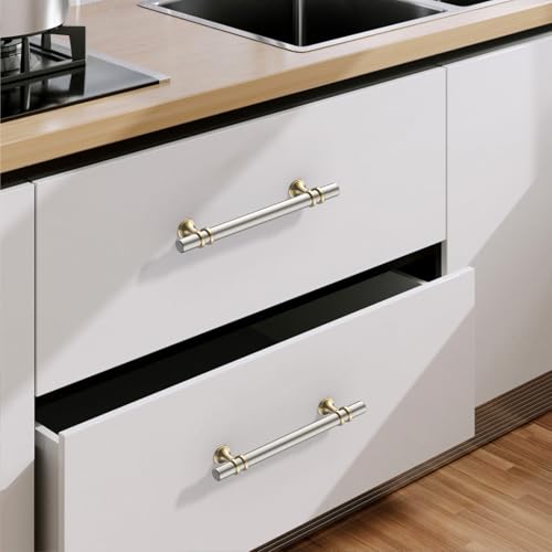 9BUILD 10 Pieces 128MM Nickel Gold Cabinet Handles Kitchen Handles Furniture Zinc Alloy EU0044