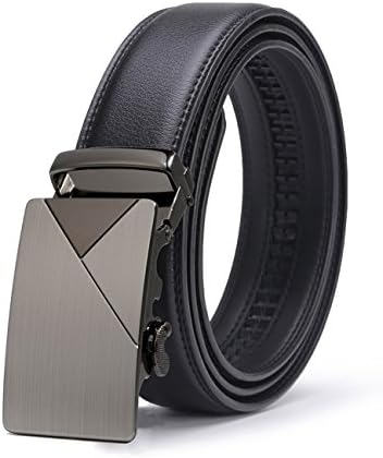 Gnorall Men's Solid Buckle with Automatic Ratchet Leather Belt 35mm