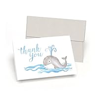 Whale Thank You! Baby Shower Thank You Cards (Set of 10 Cards + Envelopes) - Watercolor Baby Whale - By Palmer Street Press (Blue)