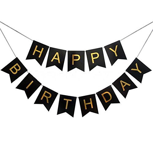 Oisee Birthday Party Decorations Set Black Gold Background Party Supplies Group Banner Honeycomb Paper Lantern Balloon Rain Curtain Tassel Paper Flower Ball