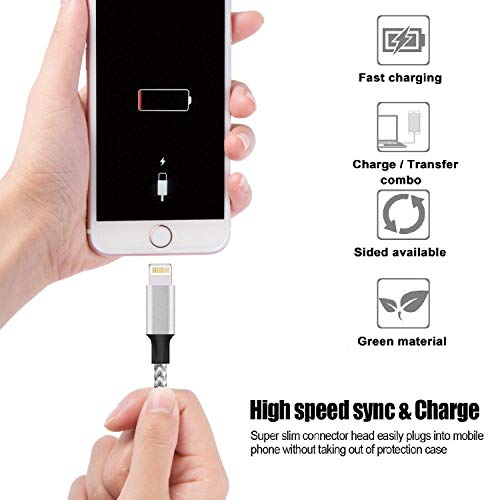 iPhone Charger, Lightning Cable, 4Pack 3FT 6FT 6FT 10FT to USB Syncing Data and Nylon Braided Cord Charger Compatible with iPhone/XS/XR/X/8/8 Plus/7/7 Plus/6S/6 Plus/iPad iPod More (Silver&Gray)