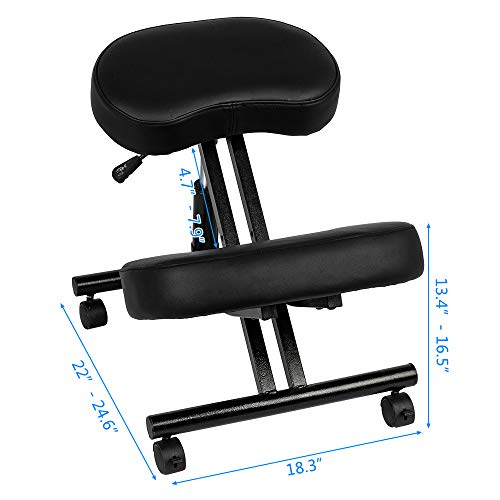 OMECAL Kneeling Chair Adjustable Stool for Home and Office, Improve Posture, Neck & Back Pain Relief with Thick Comfortable Cushion, Angled Seat, Lockable Casters & Pneumatic Rod Adjustable Height