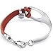 KONOV Womens Leather Stainless Steel Bracelet, Classic Bangle, Red Silver