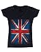 shop4ever Vintage Union Jack British Flag Women's V-Neck T-Shirt United Kingdom Flag Shirts Medium Black 0