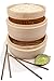 i-PLAYLOFT Premium Handmade Two Tier Bamboo Steamer Basket - Extra Depth - 10 Inch - Dim Sum Dumpling & Bao Bun Chinese Food Steamers - Asian Cooking Tools Set With Chopsticks & Sauce Plate