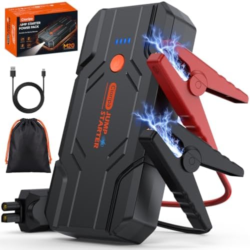 Motor de arranque de bateria de carro 14.8V-8000A com arranque de emergência para motor a gasolina 9.0L ou diesel de 8.5L, power bank portátil com carregamento rápido QC3.0, lanterna LED e pinças inteligentes