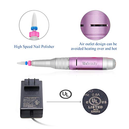 UrBeauty Electric Nail Drill Machine, 30000rpm Professional Acrylic Nail Tools Low Noise with Cooling System, 7 in 1 Bits Manicure and Pedicure Set - Thumbnail 3