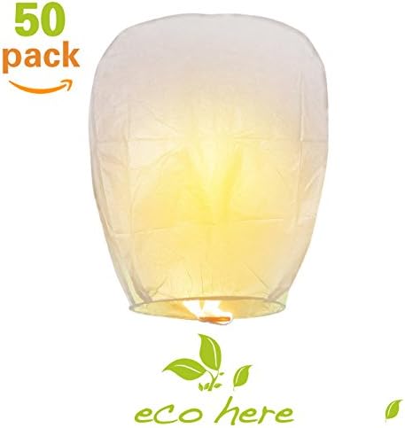 Flying Chinese Paper Lanterns, 50 PCS Sky Lanterns Paper Eco Friendly, Flying Chinese Wishing Sky Lanterns, Ideal for Wedding, Birthday, Christmas, Party (White)