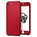 Spigen Thin Fit 360 iPhone 7/8 Case with Exact Slim Full Body Protection and 2 Packs of Tempered Glass Screen Protector for iPhone 7/8 - Red