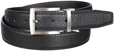 Landes Men's Reversible Basic/Snakeskin PU Leather Belt with Durable Metal Buckle (Black, 36)