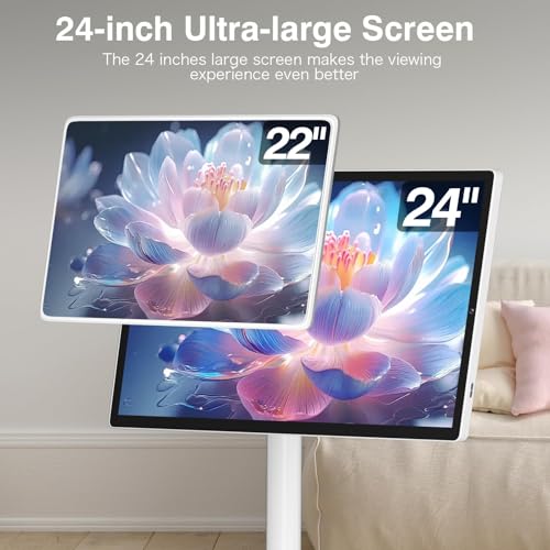 24 Inch Rolling Smart TV with 1080P Touch Screen | Android 13 OS | MTK 8-core CPU | 6G+128G Storage | Built-in 13MP Camera | Remote Voice Control | Full Rotation Portable TV on Wheels