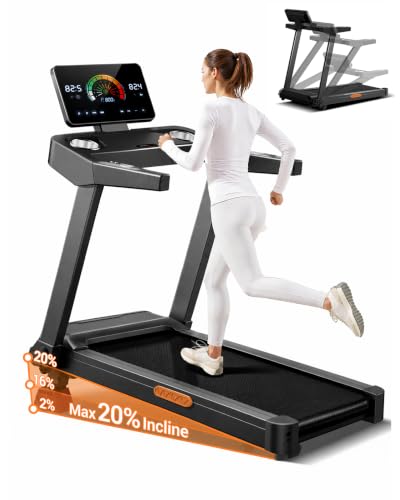 Treadmill with 20% Incline 14KM/H 3.0HP Folding Running Machine for Home | Foldable Treadmill 180kg Capacity Large Running Belt Led Touch Screen Handle Bars & Portable Design For Home Office