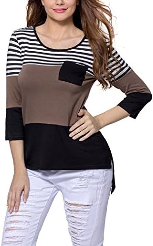 TraMulbery Womens Back Lace Color Block T-shirt Plaid Hem Casual Long Sleeve Blouses and Tops