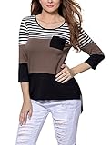 TraMulbery Womens Back Lace Color Block T-shirt Plaid Hem Casual Long Sleeve Blouses and Tops