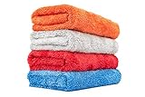 (4-Pack) THE RAG COMPANY 16 in. x 16 in. Eagle Edgeless Mix Pack (2 Blue, 2 Orange) Professional Korean 70/30 Super Plush 480gsm Microfiber Detailing Towels