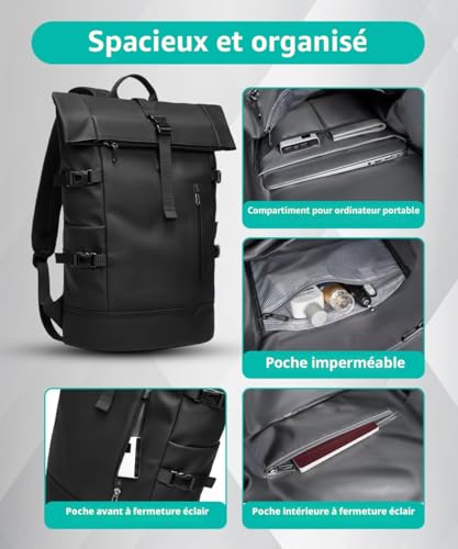 GYakeog Men's Waterproof Backpack for 15 Inch Laptop 33L Expandable for Hiking, Work, Travel, Cycling, University-Black