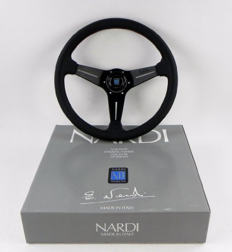 Nardi Steering Wheel - Deep Corn - 350mm (13.78 inches) - Black Perforated Leather with Red Stitching - Classic Horn Button - Part # 6069.35.2093