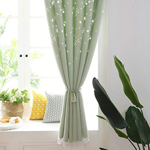 Promisen Meteor Shower Hollow Out Curtains,1PCS Modern Window Sheer Voile Drape Valance Curtains for Dining Room,Living Room,Bedroom (Green)