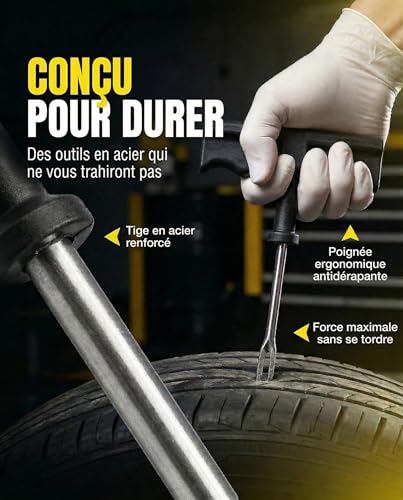 NOOGUI - Puncture Tyre Drill - Car Tyre Repair Kit - Repairs in 15 Minutes - Includes 20 Drills, 1 Spiral T-Tool, 1 T-Tool Insert, 2 Gloves and 1 Cutter - Car Puncture Resistant Kit